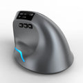 Grey ergonomic vertical wireless mouse with Bluetooth and dual charging.