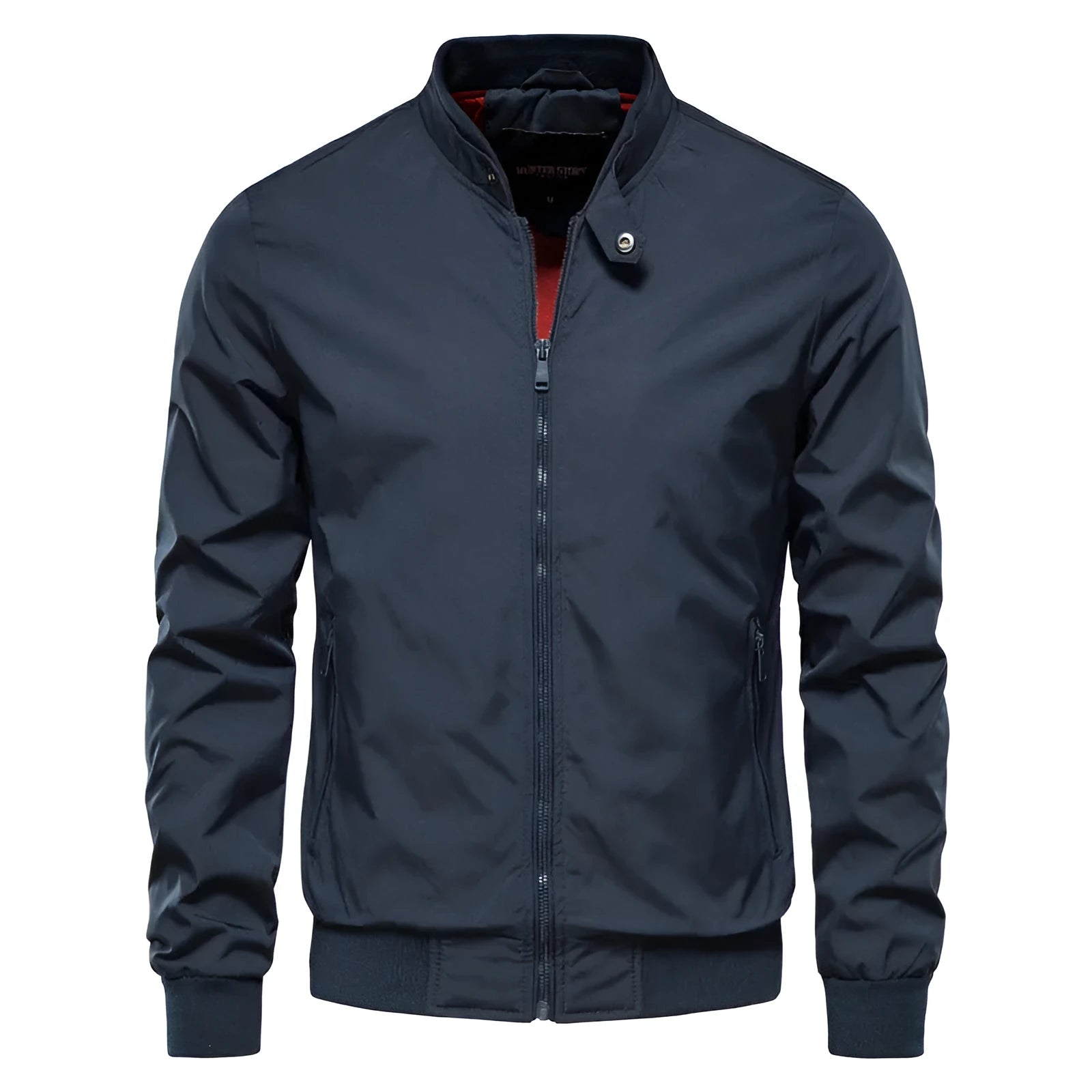 Men's casual lightweight polyester jacket in solid colour options including dark blue, black and army green