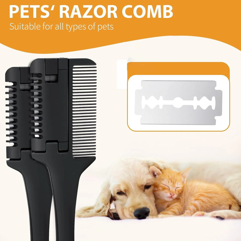 Pet grooming razor comb with comb teeth and adjustable blade for dog and cat hair trimming