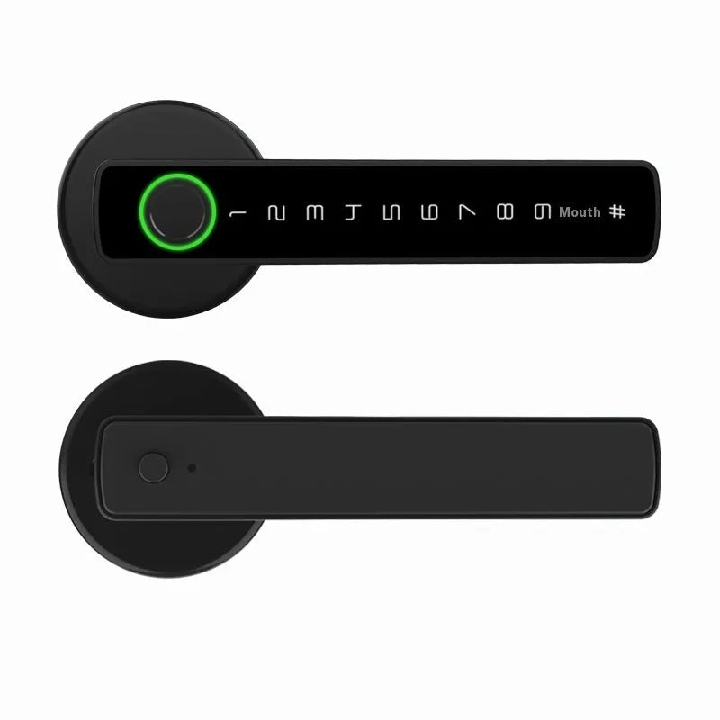 Black smart door lock with spherical handle for wooden interior doors