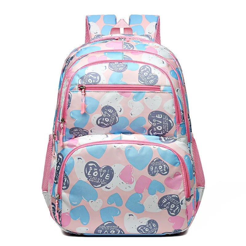 Blue student backpack with air cushion shoulder straps, large main compartment and Oxford cloth material.