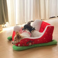 Red and cream Christmas cat nest cave bed with soft cloth fabric in 63x45x33cm size