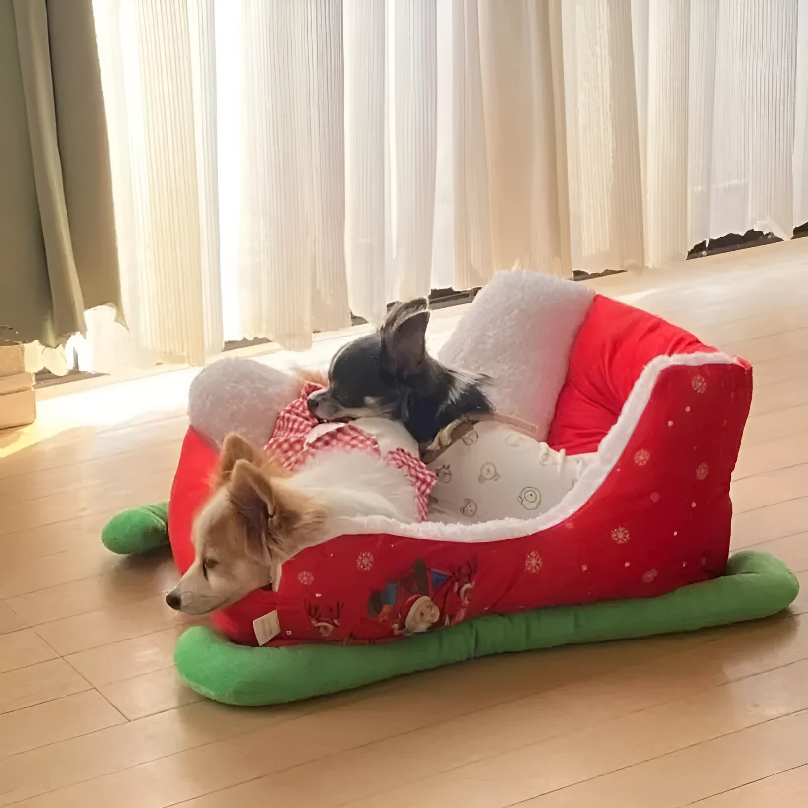 Red and cream Christmas cat nest cave bed with soft cloth fabric in 63x45x33cm size
