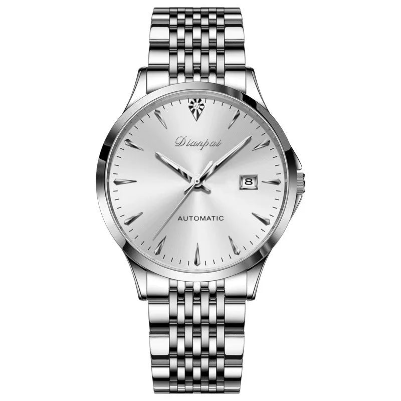 Men's simple dial automatic mechanical watch with stainless steel strap and mineral glass