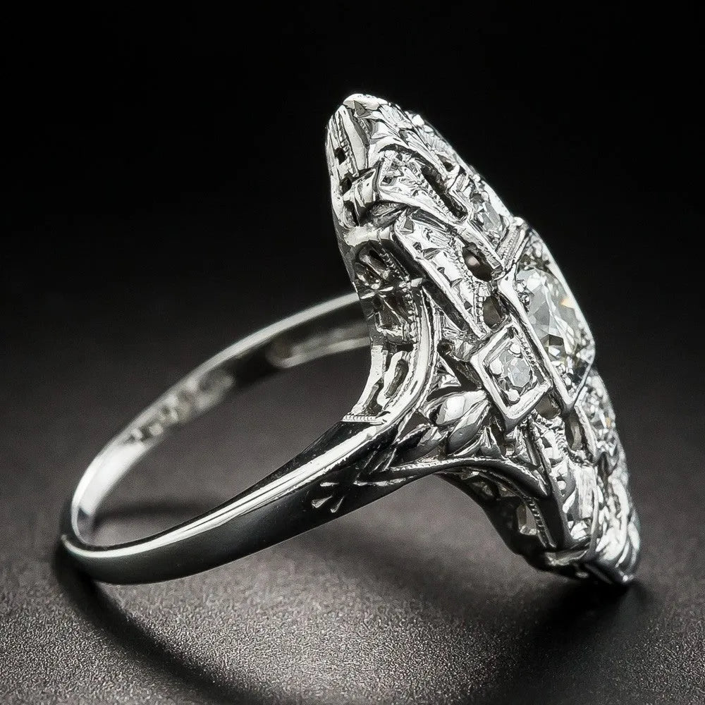 Hollow out geometric silver ring with diamond studs on copper base material