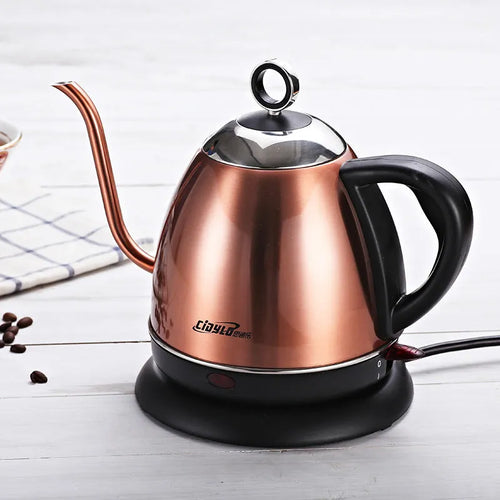 Automatic stainless steel kettle with touch controls in gold colour showing 1.0 litre capacity markings