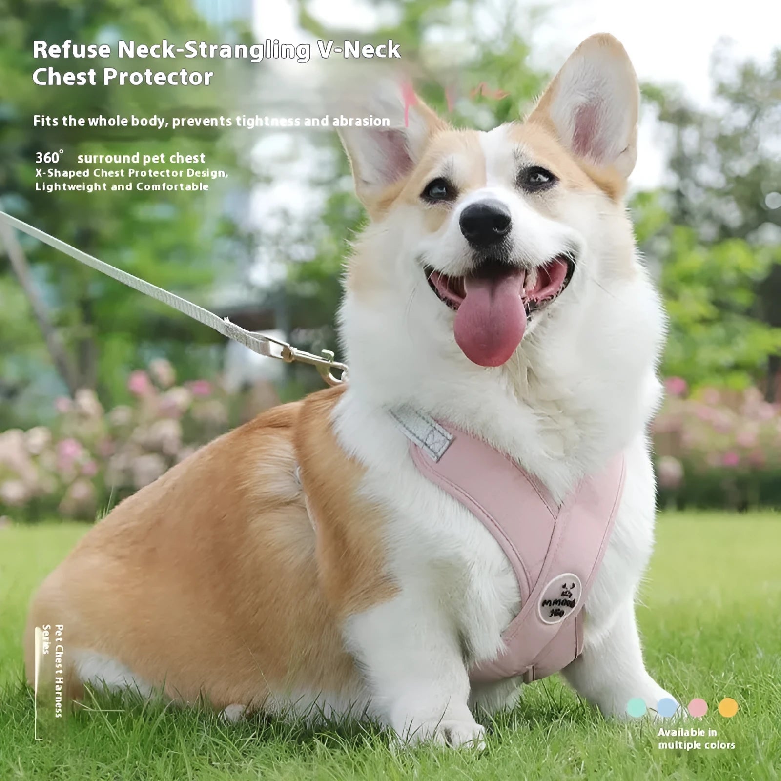 Adjustable dog harness and lead set with hand-holding rope in multiple colour options