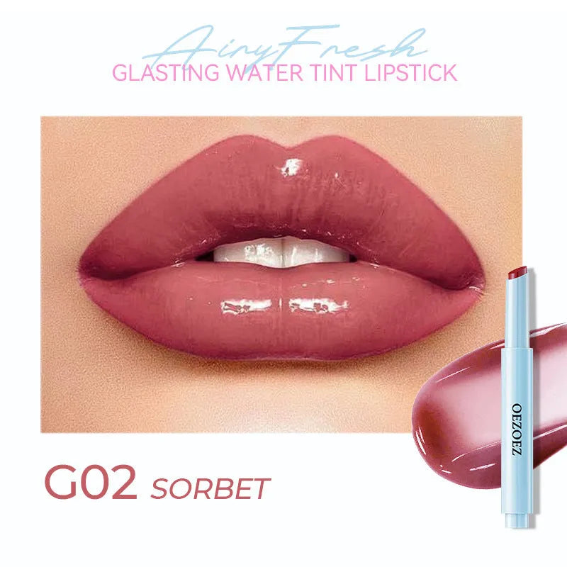 Waterproof moisturising lipstick bullet showing six colour options with 1.8g content