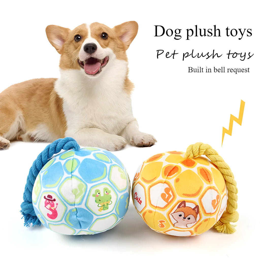 Blue elastic football dog tug toy made from cotton rope for interactive play