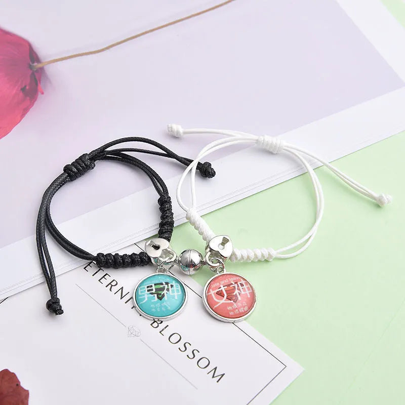Electroplated alloy suction cup couple bracelets with crown and diamond designs