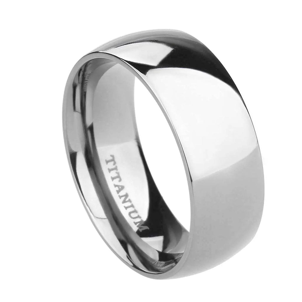 Silver titanium steel ring showing different width options on a hand