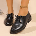 Women's British-style leather shoes with decorative bow on pointed toe, available in three bow style variations