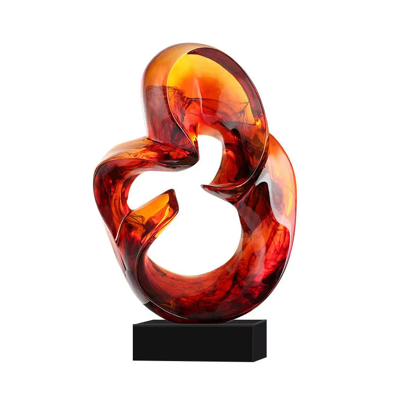 Transparent resin craft ornament sculpture in modern style with orange red or blue colour options