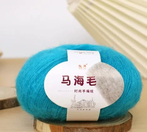 Mohair wool ball for DIY scarf knitting in assorted colours on white background