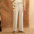 Linen high waist trousers with elasticated waistband in straight-leg cut