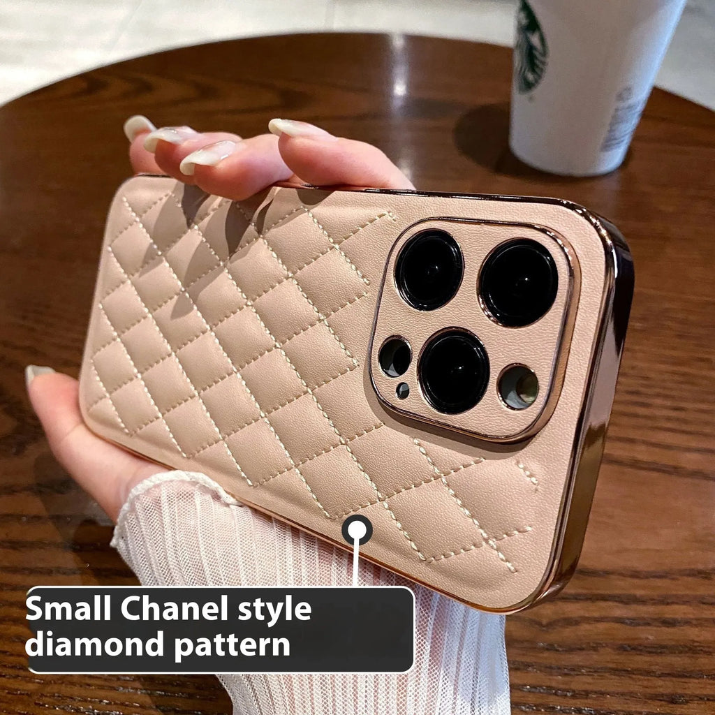 Diamond leather pattern drop-resistant phone case in milky white for iPhone 13 Pro Max