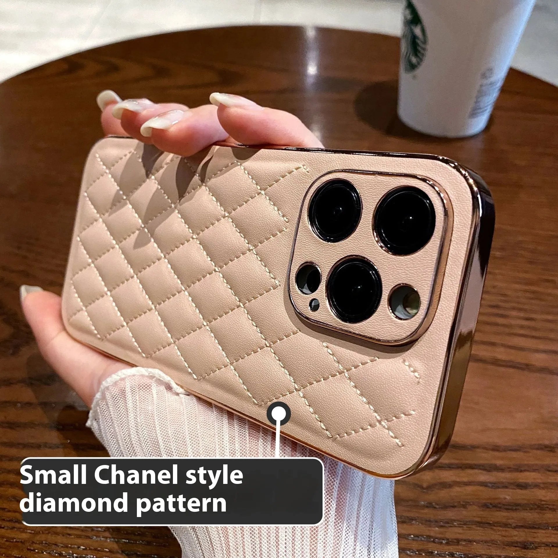 Diamond leather pattern drop-resistant phone case in milky white for iPhone 13 Pro Max