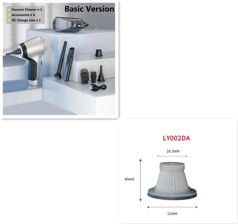 Handheld car vacuum cleaner with brushless motor and EVA storage bag