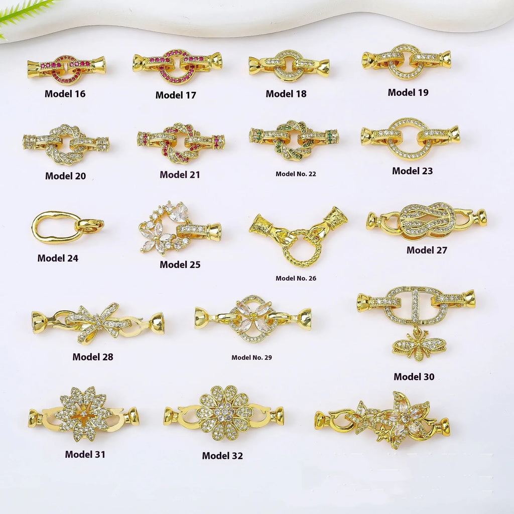 Small gold-coloured metal necklace clasp with a chain buckle for DIY jewellery making.
