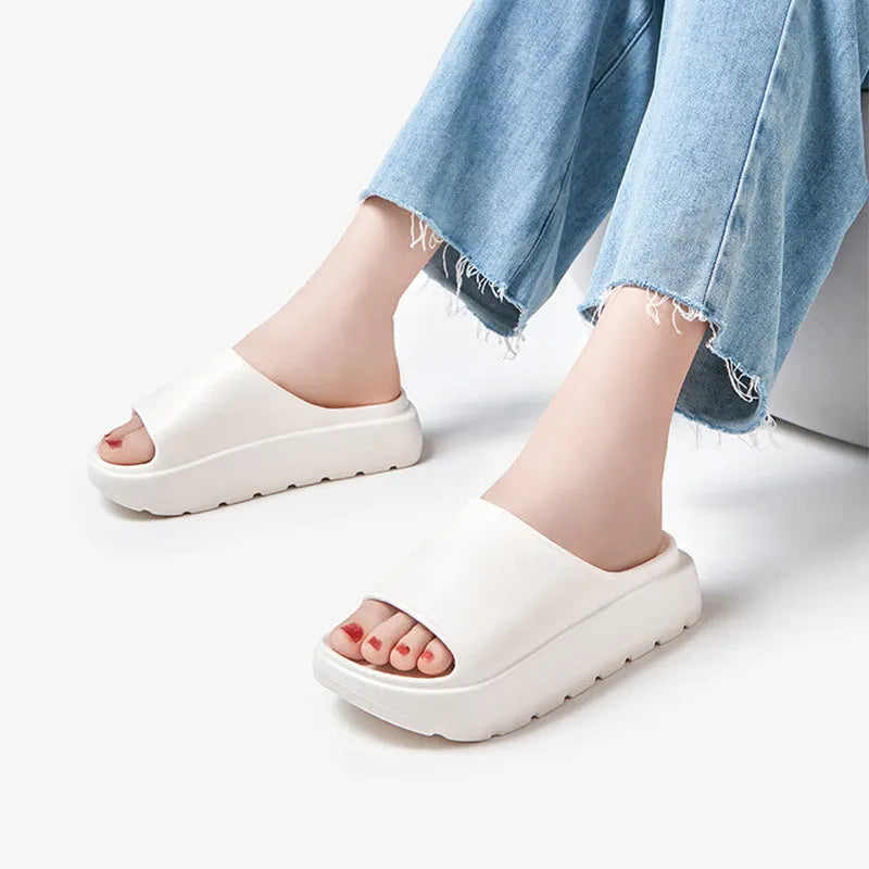 Women's fish mouth slippers with thick 5.5cm EVA soles in beige, black, khaki and rose red colours