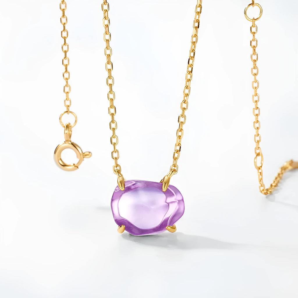 925 silver geometric necklace with pink amethyst electroplated finish