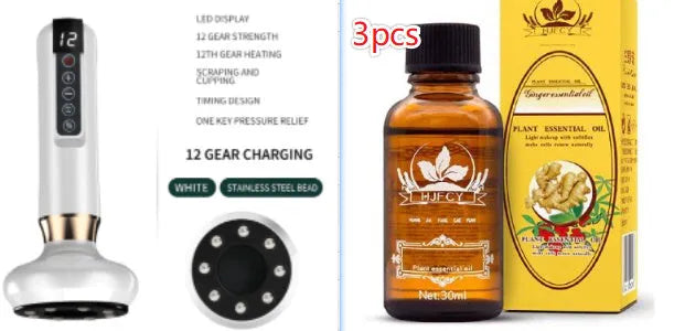Green electric vacuum cupping massager with USB charger and essential oil head