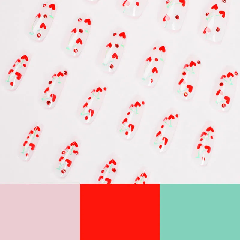 Sheet of 24 French Red Diamond cherry armour nail art stickers in JP1601 colour with adhesive