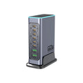 660W Gallium Nitride fast charger with US, EU, UK, and AU plug adapters for laptops and phones.