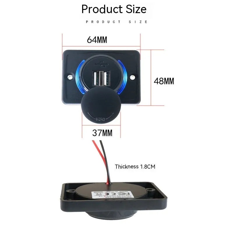 Black 12 volt car USB charger with 3.1 amp fast charging for vehicle installation