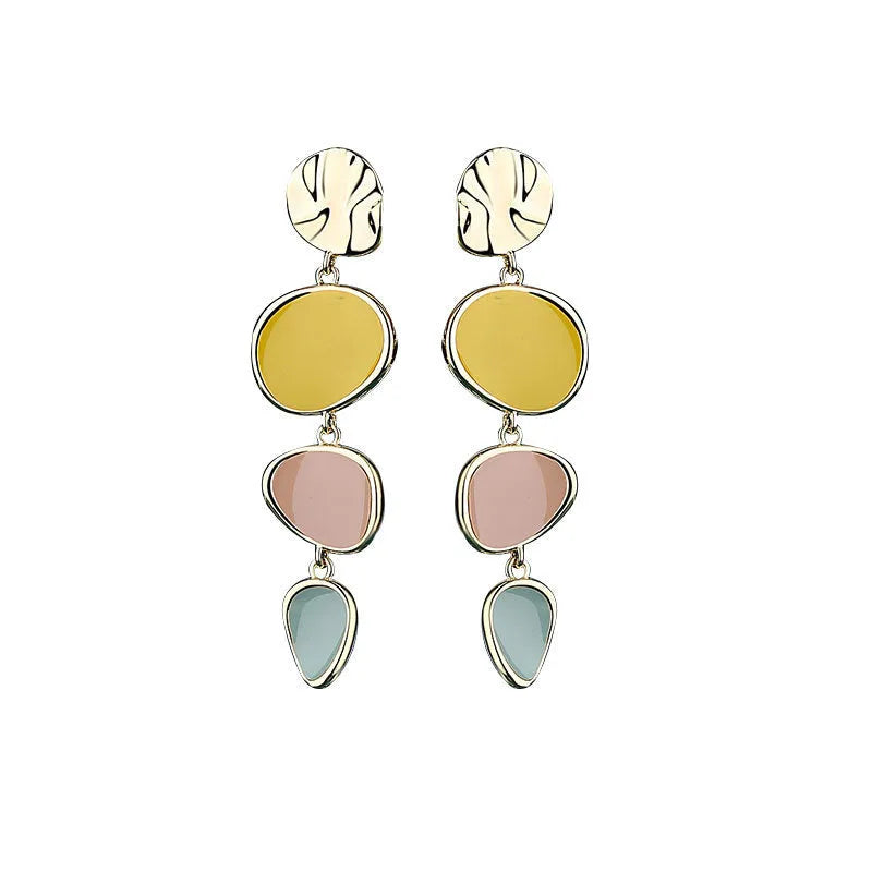 Morandi three-colour oil-drip vintage disc earrings with wafer design