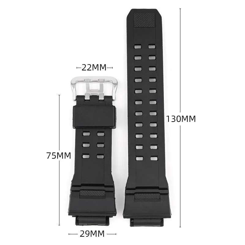 Camouflage patterned TPU resin watch strap with silver buckle on a grey background