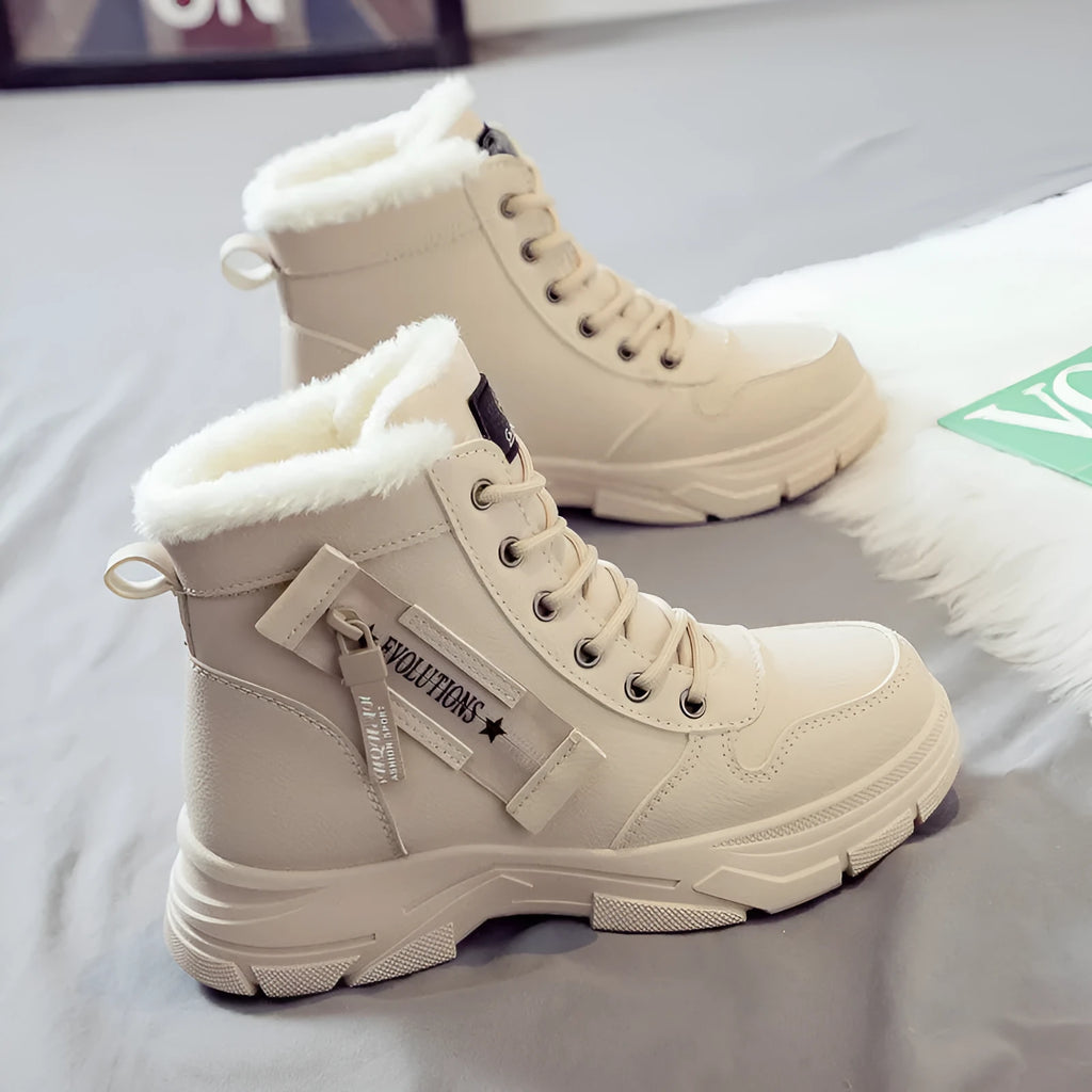 Plus size women's snow boots with tall crown design and lace-up front closure