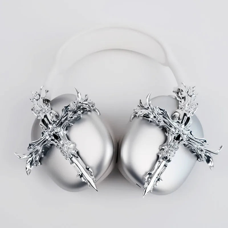 Gothic style resin hard case cover for Apple AirPods Max headphones in silver finish