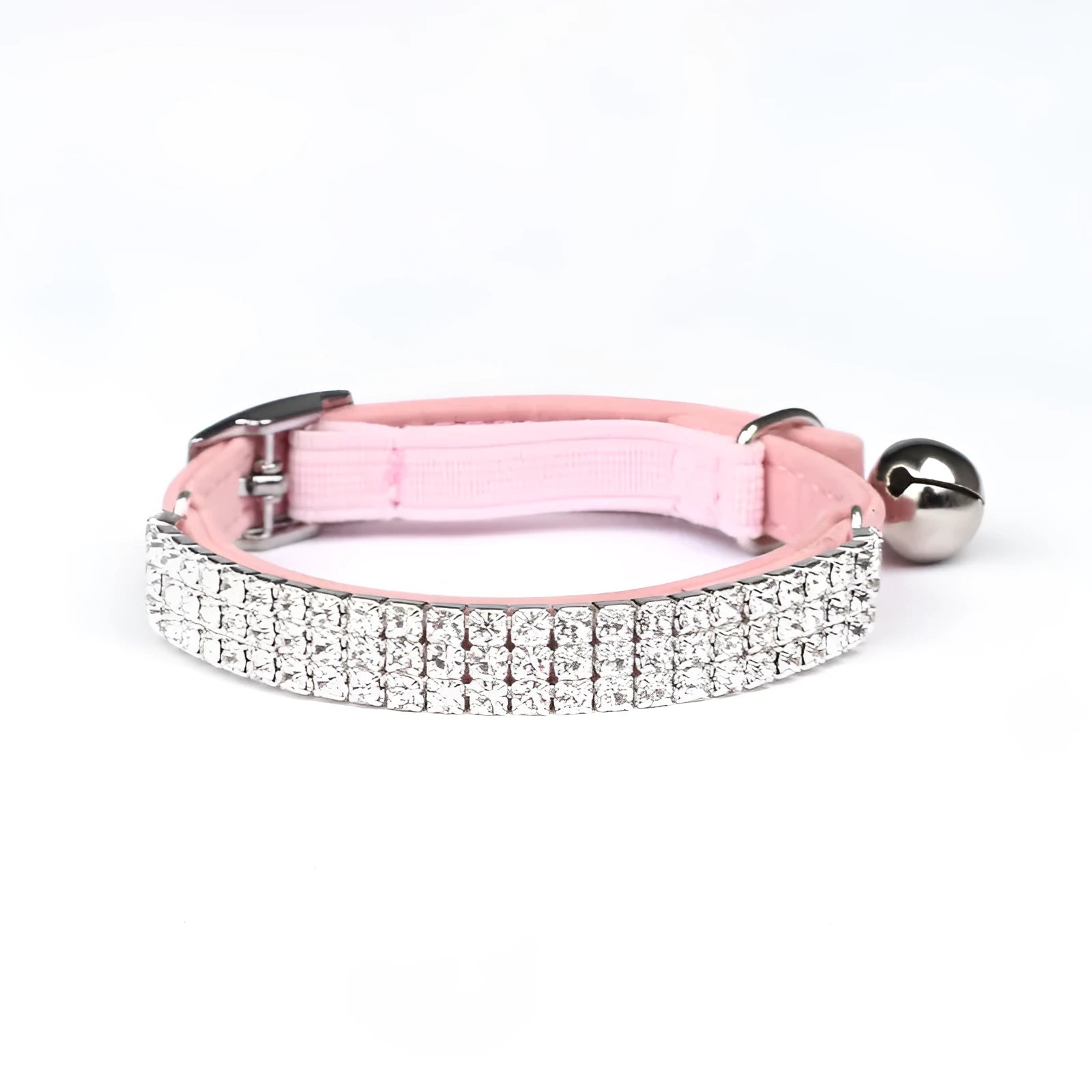 Adjustable red velvet cat collar with rhinestone details on a suede strip.