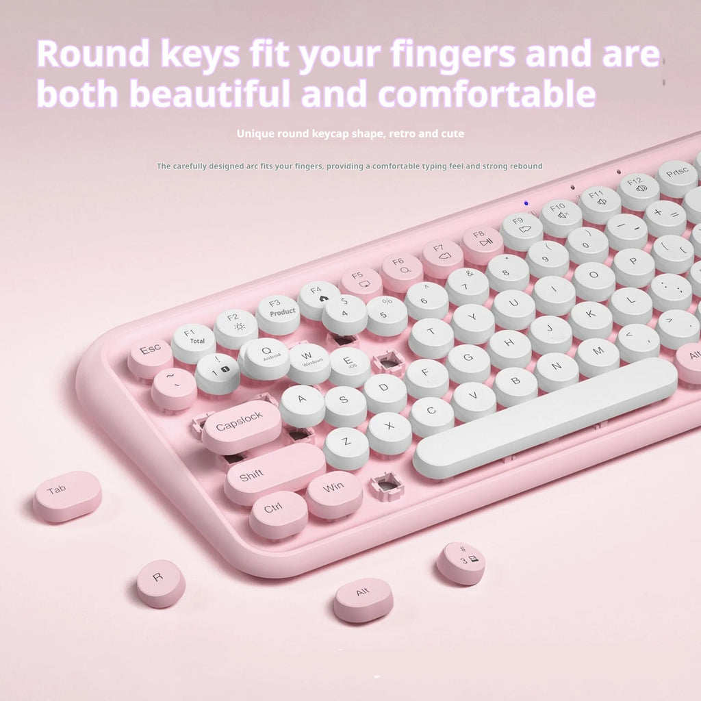 Pink wireless Bluetooth keyboard with 84 keys showing portable design and crater architecture technology