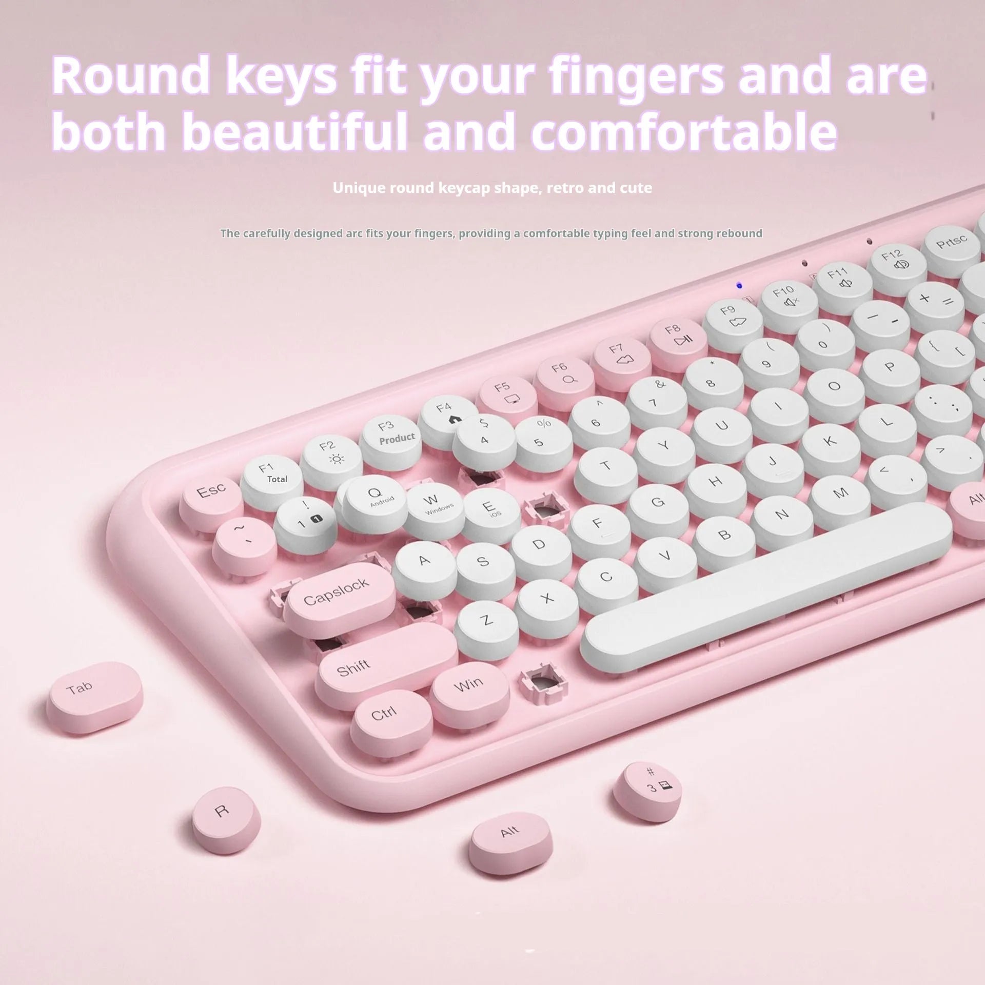 Pink wireless Bluetooth keyboard with 84 keys showing portable design and crater architecture technology