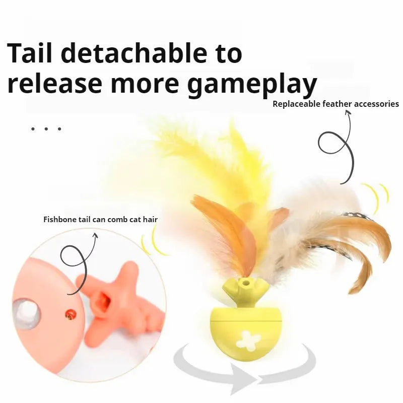 USB electric cat teasing ball with fish bone shaped rolling component and teasing stick attachment