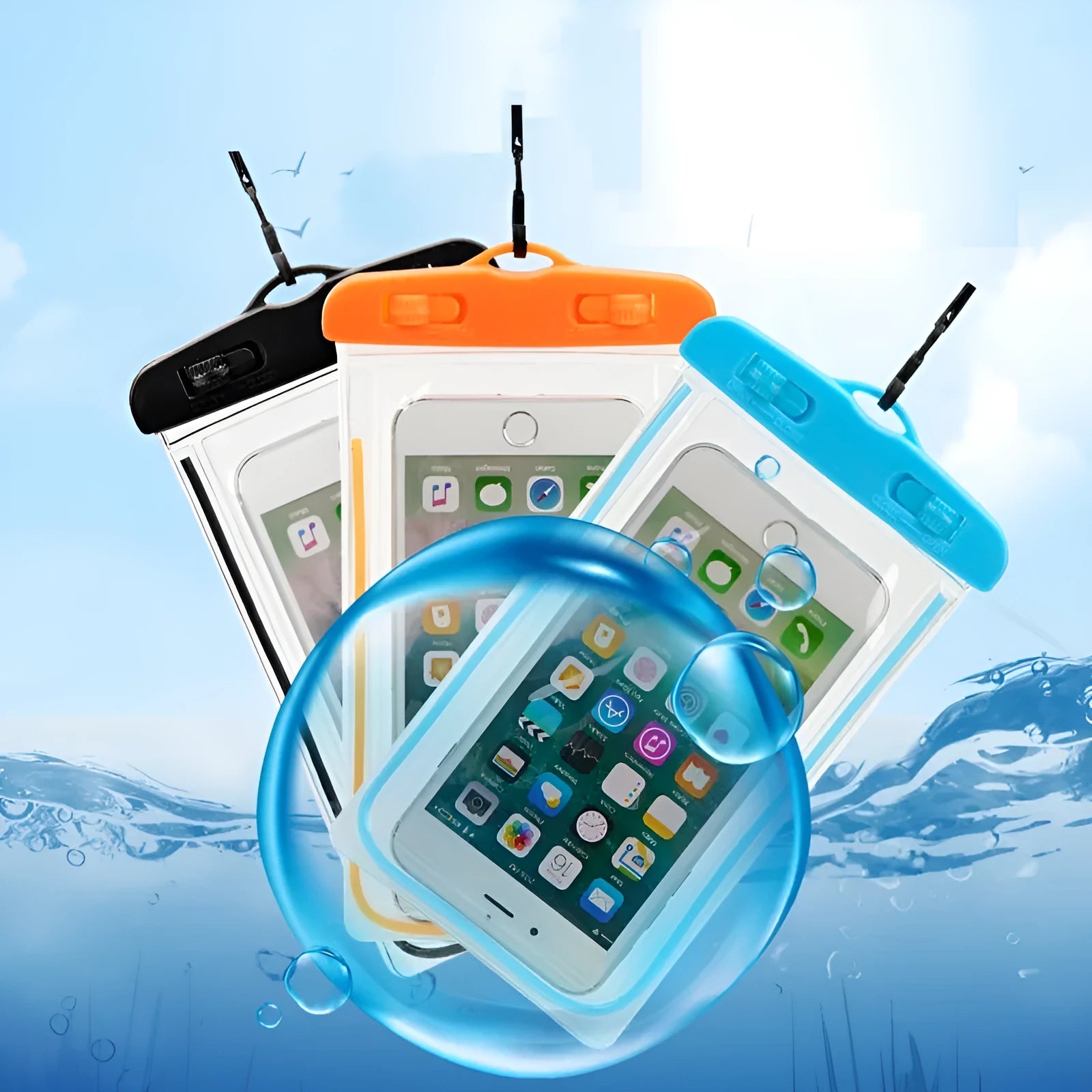 Universal waterproof luminous phone case in multiple colours for outdoor smartphone protection
