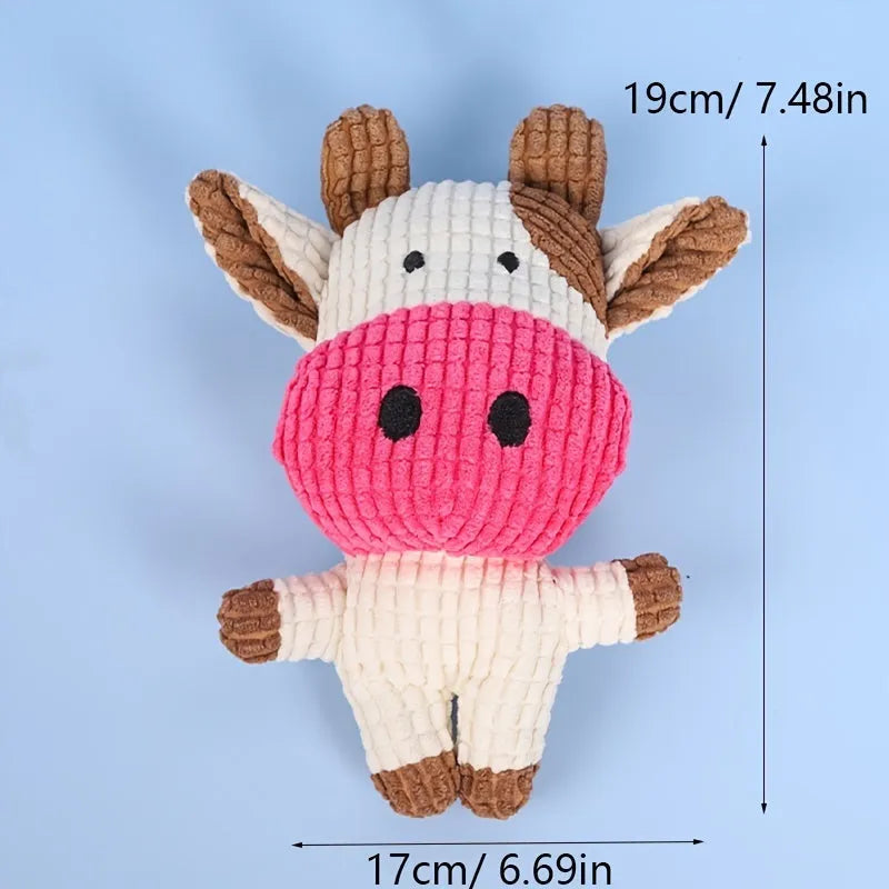 Animal-shaped plush dog chew toy in bright colours with squeaker for small medium dogs