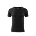 Quick dry round neck short sleeved t-shirt in black for running and sports with 150G-star point cloth fabric.