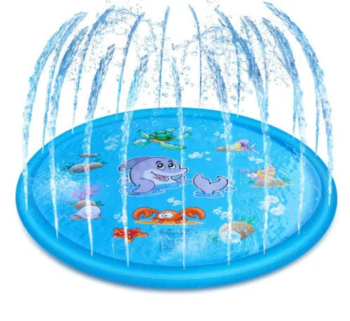 Children's water spray play mat with marine animal designs for outdoor garden use