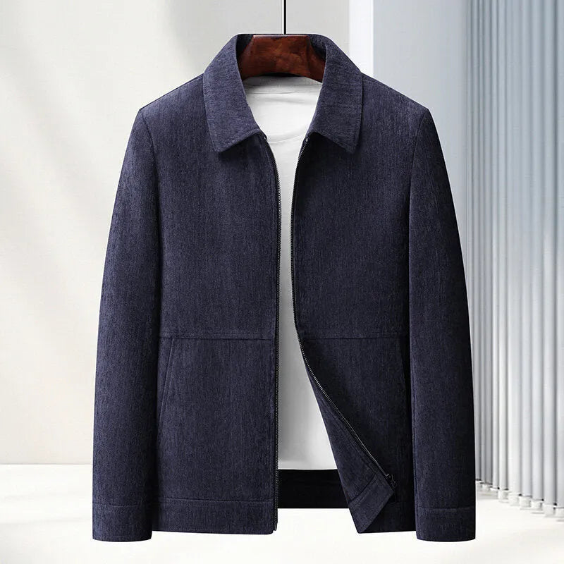 Men's slim-fit casual lapel coat in brown, shown on a model.