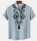 Men's loose fit casual shirt with stripe pattern in polyester fabric showing colour and sizing options