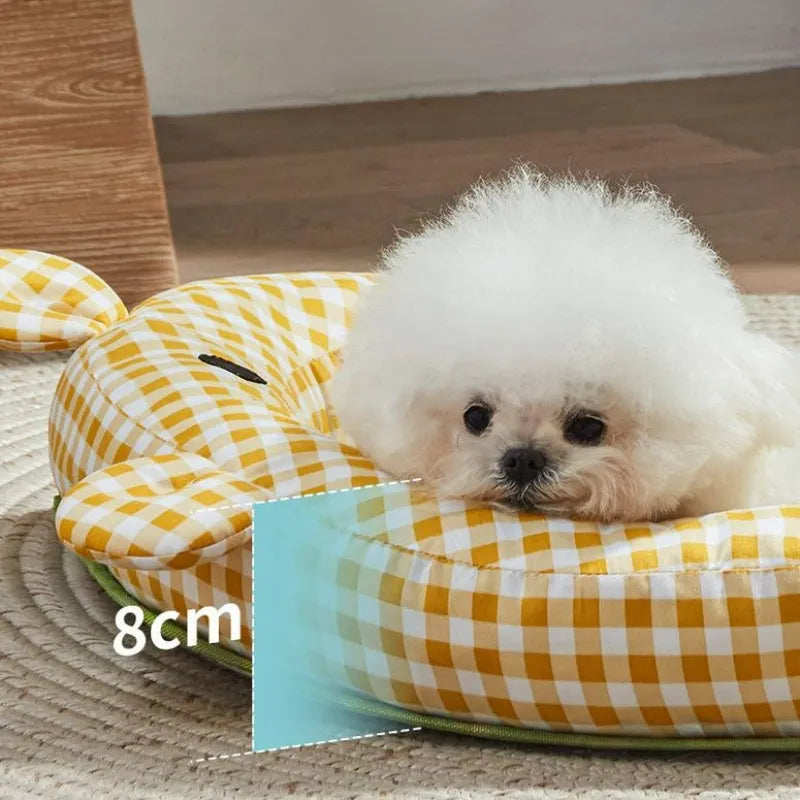 Green and yellow four seasons dog cooling mat with ice pad technology in multiple sizes
