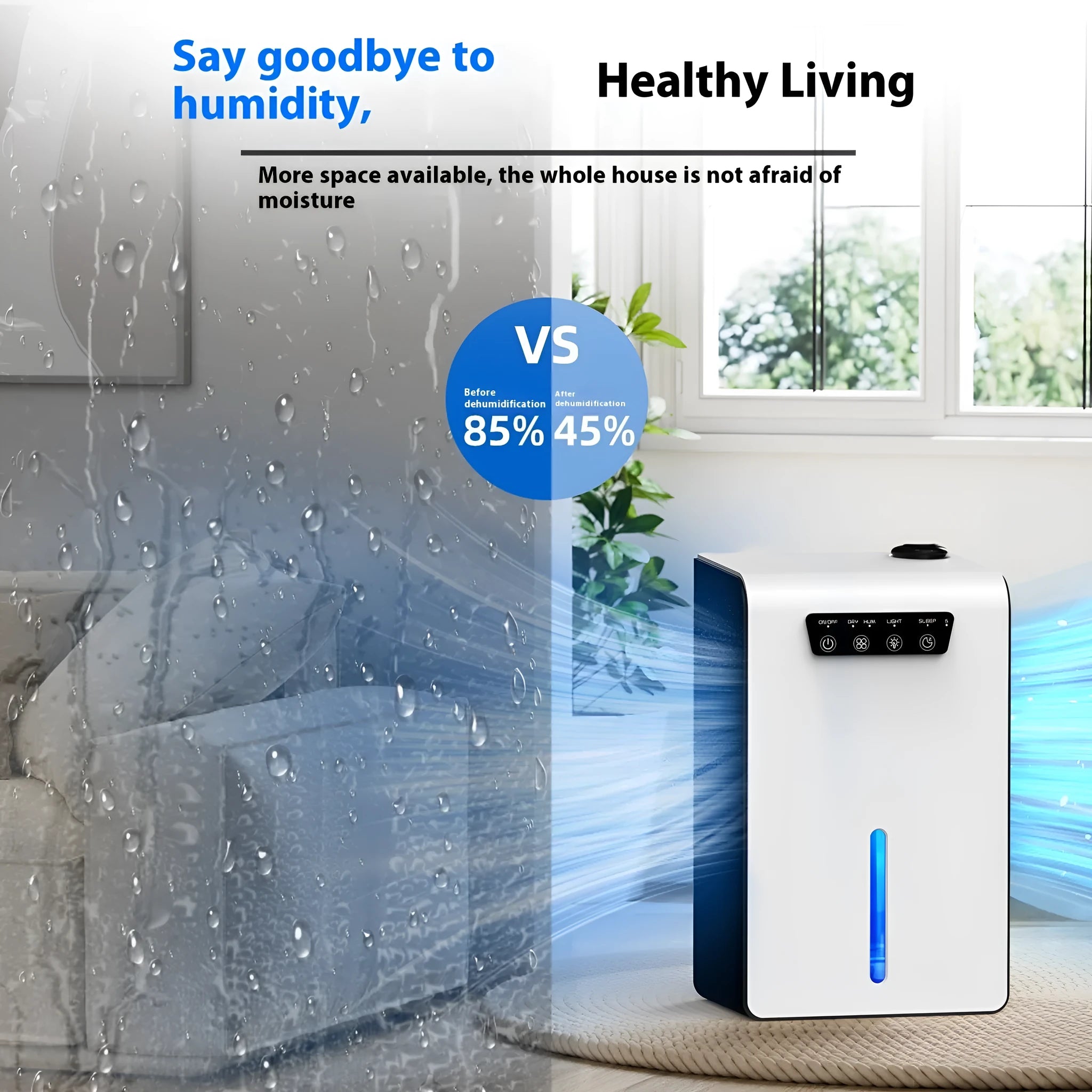 Milky white portable dehumidifier for bedroom use with water tank