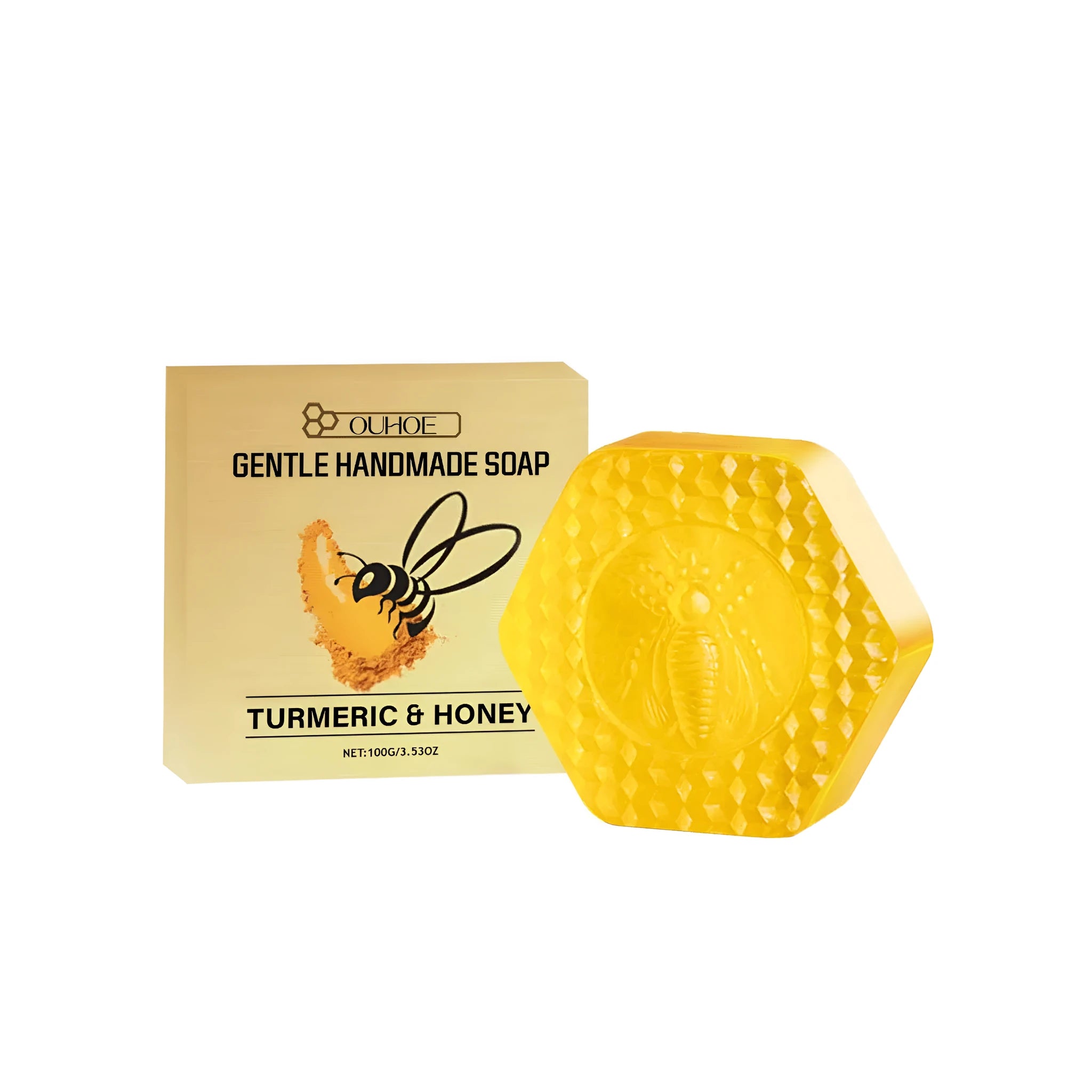 Turmeric detox soap bar weighing 100g with honey and turmeric active ingredients