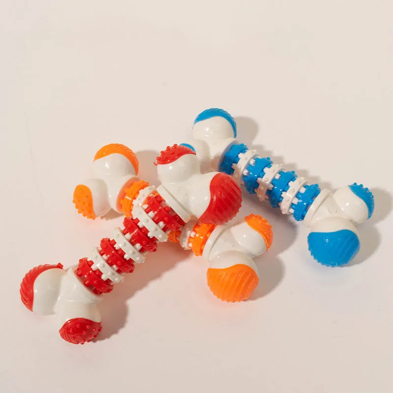 Blue bone-shaped rubber dog toy with treat compartment for small breed puppies