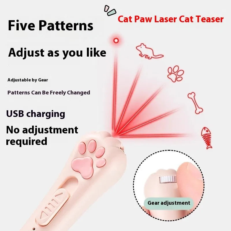 Rechargeable cat pen light toy with teaser attachment in pink, cream white, or sky blue