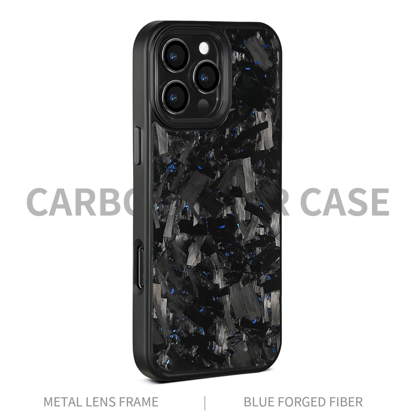 Metal frame carbon fibre phone case with forged pattern and magnetic attachment for iPhone 17