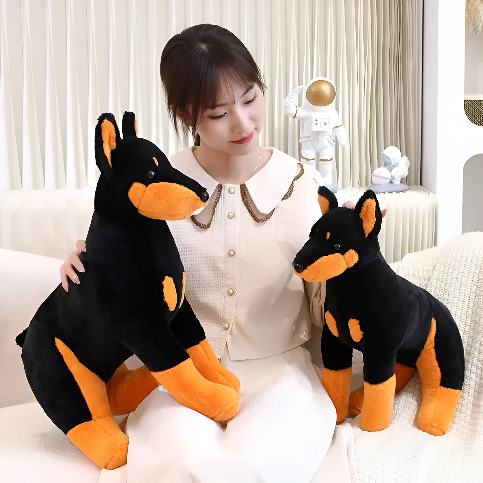 Black Doberman Pinscher plush toy with short plush fabric, small size 40cm